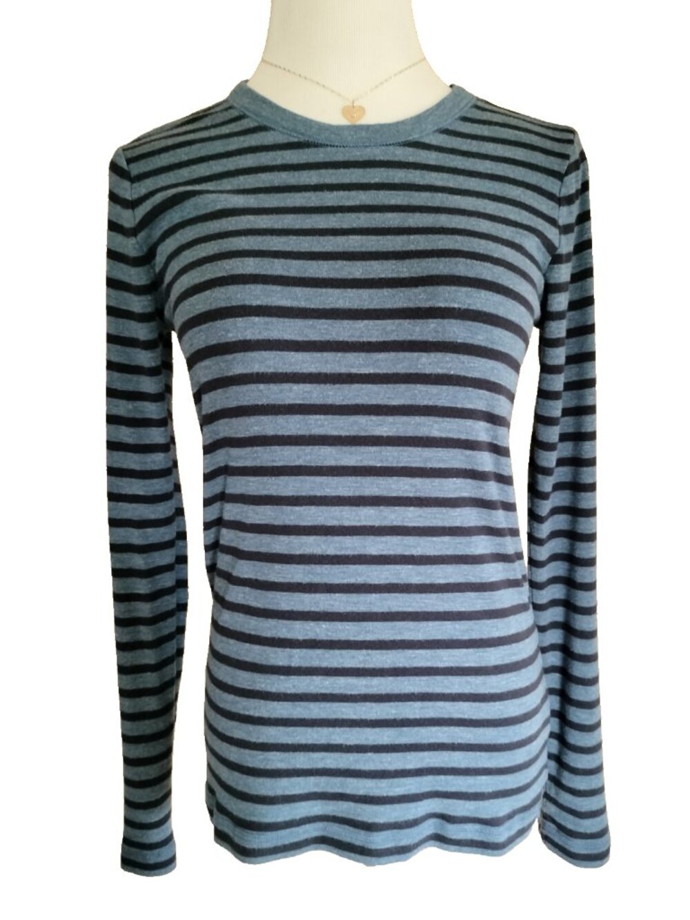Gap The Bowery Striped Knit Tee Top L Slate Blue Black Crew Neck Long Sleeve